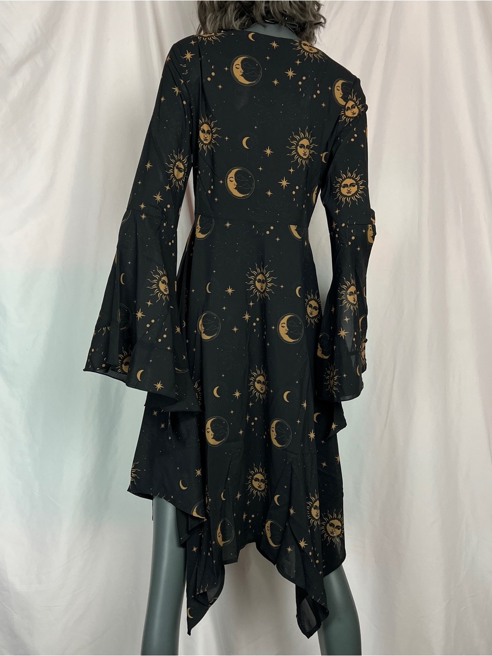 Killstar Black & Gold Celestial Orbit Bell Sleeve Dress - Picture 6 of 8